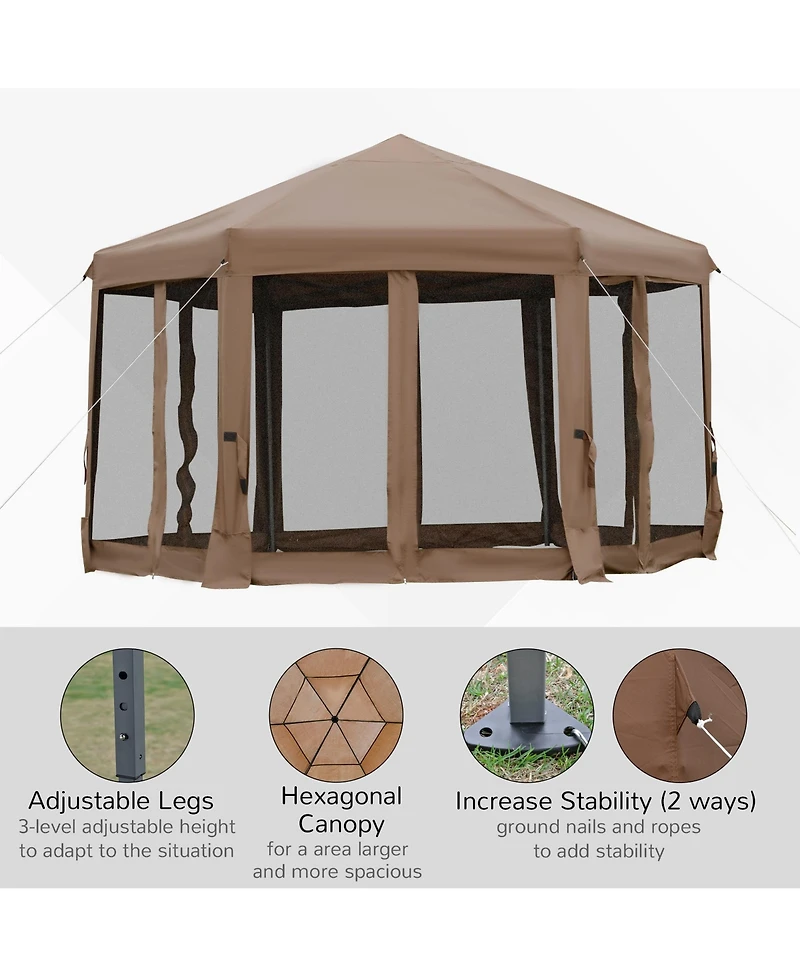 Outsunny 13' x 13' Pop Up Hexagonal Canopy Tent w/ Mesh Sidewalls