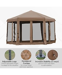Outsunny 13' x 13' Pop Up Hexagonal Canopy Tent w/ Mesh Sidewalls