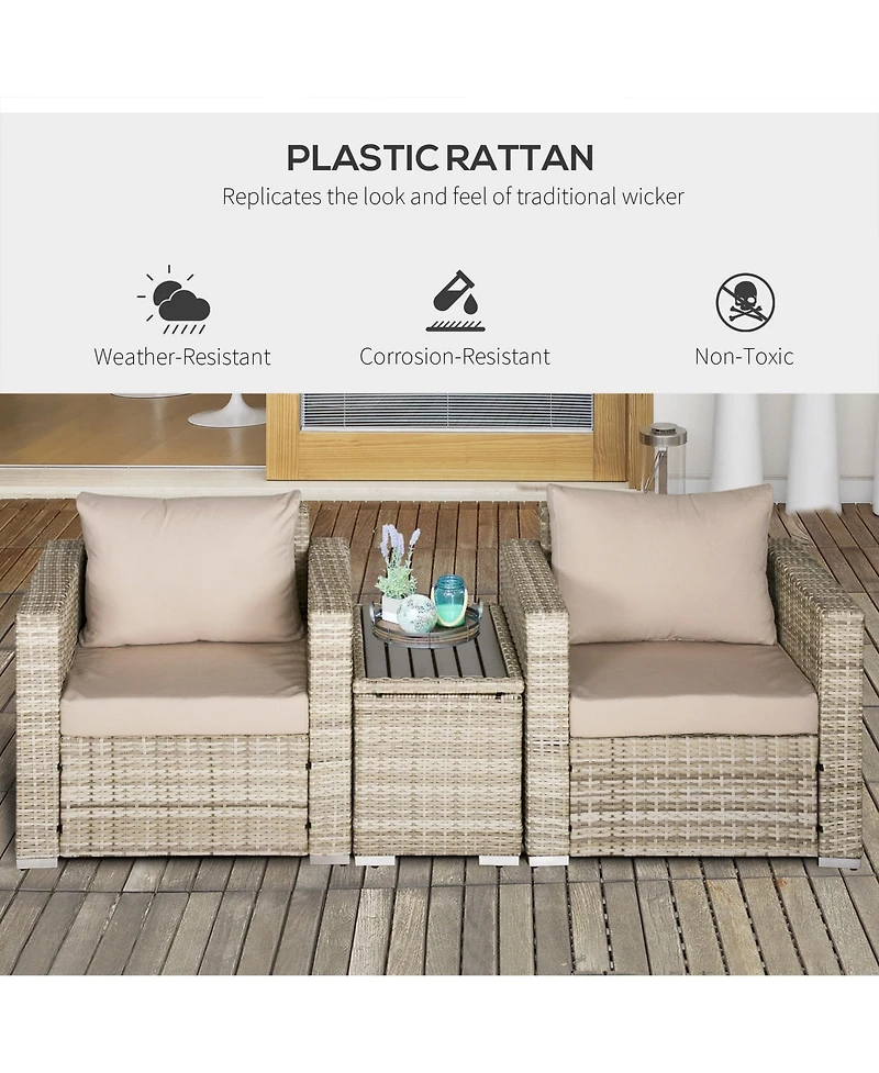 Outsunny 3 Piece Patio Furniture, Balcony Table & Chairs, Cushions,