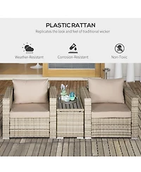 Outsunny 3 Piece Patio Furniture, Balcony Table & Chairs, Cushions,