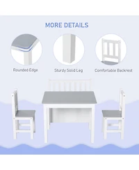 Qaba 4-Piece Kids Table Set with 2 Wooden Chairs, 1 Storage Bench,
