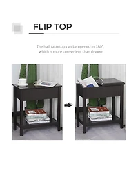 Homcom Wood Flip Top End Side Table with Cabinet Bottom Shelf for Home Office