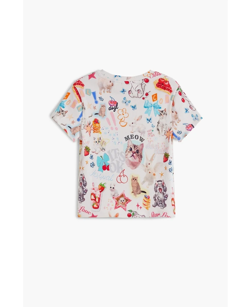 Desigual Girls's Short-sleeve cat T-shirt
