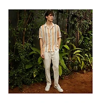 Campus Sutra Men's Coral Orange & Saltbox Beige Multitrack Knit Oversized Shirt