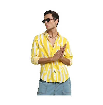 Campus Sutra Men's Lemon Yellow Abstract Print Shirt