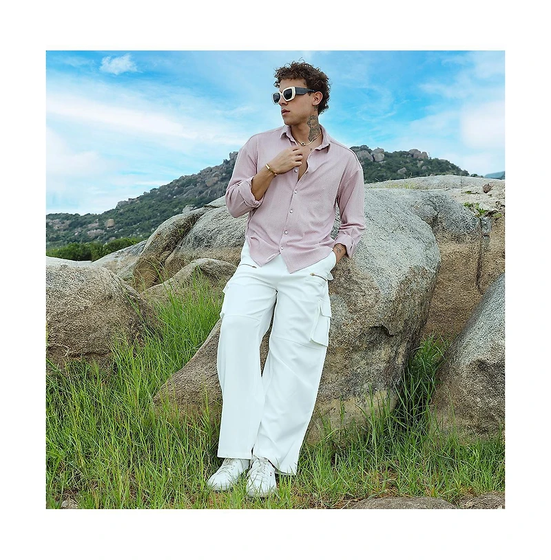 Campus Sutra Men's Nude Pink Spear-Textured Shirt