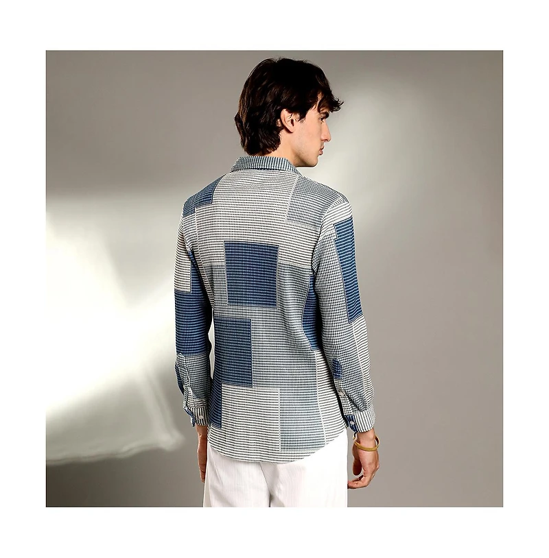 Campus Sutra Men's Cloud Grey & Lapis Blue Retro-Pleat Shirt