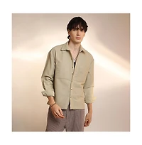Campus Sutra Men's Buff Beige Chevron-Woven Utility Shirt