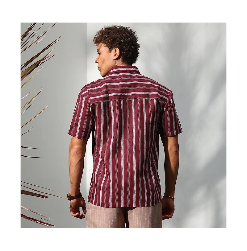 Campus Sutra Men's Maroon Red Pencil Striped Shirt