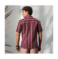 Campus Sutra Men's Maroon Red Pencil Striped Shirt