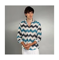 Campus Sutra Men's Electric Blue & Powder White Chevron-Block Knit Shirt