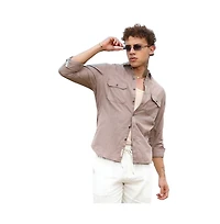 Campus Sutra Men's Peanut Brown Heathered Utility Shirt