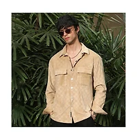 Campus Sutra Men's Buff Beige Cubic Velvet Utility Shacket