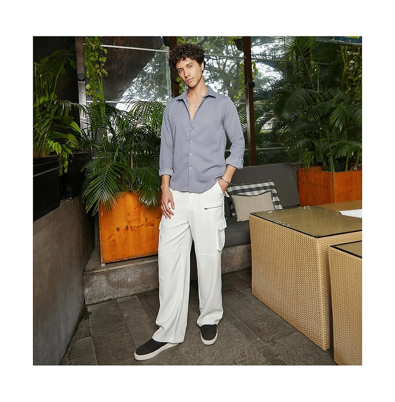 Campus Sutra Men's Coin Grey Waffle-Textured Shirt