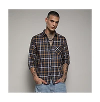 Campus Sutra Men's Cobalt Blue & Mustard Yellow Tartan Plaid Shirt