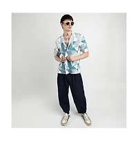 Campus Sutra Men's Steel Blue Oversized Geometric Lined Shirt