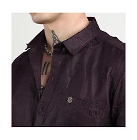 Campus Sutra Men's Plum Purple Embroidered One-Lined Shirt