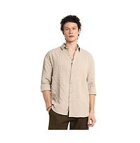 Campus Sutra Men's Saltbox Beige Dimentional-Textured Shirt