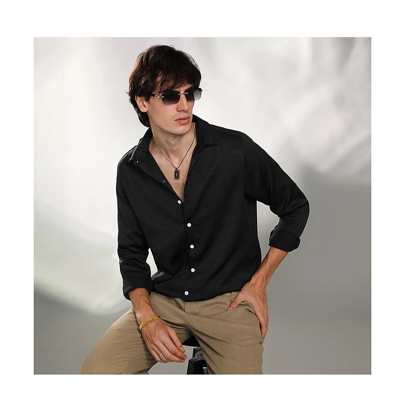 Campus Sutra Men's Onyx Black Abstract-Textured Shirt