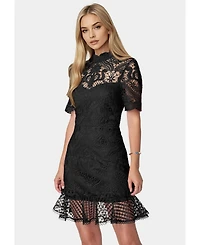 Bebe Women's Flounce Lace Mini Dress