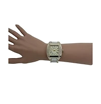 Olivia Pratt White Rhinestione Accent Square Dial Metal Watch