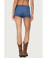 Edikted Womens Grommet & Stud Denim Micro Shorts