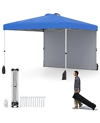 Gymax 10 X Ft Pop up Canopy Tent w/ 1 Sidewall Wheeled Bag 8 Stakes & 4 Wind Ropes