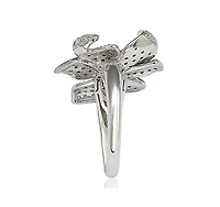 Suzy Levian New York Sterling Silver Sapphire & Created White Flower Petal Ring