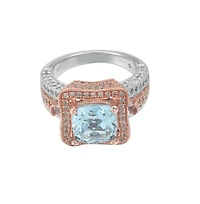 Suzy Levian Two-Tone Sterling Silver Cushion Cut Center Topaz Cocktail Paris Ring