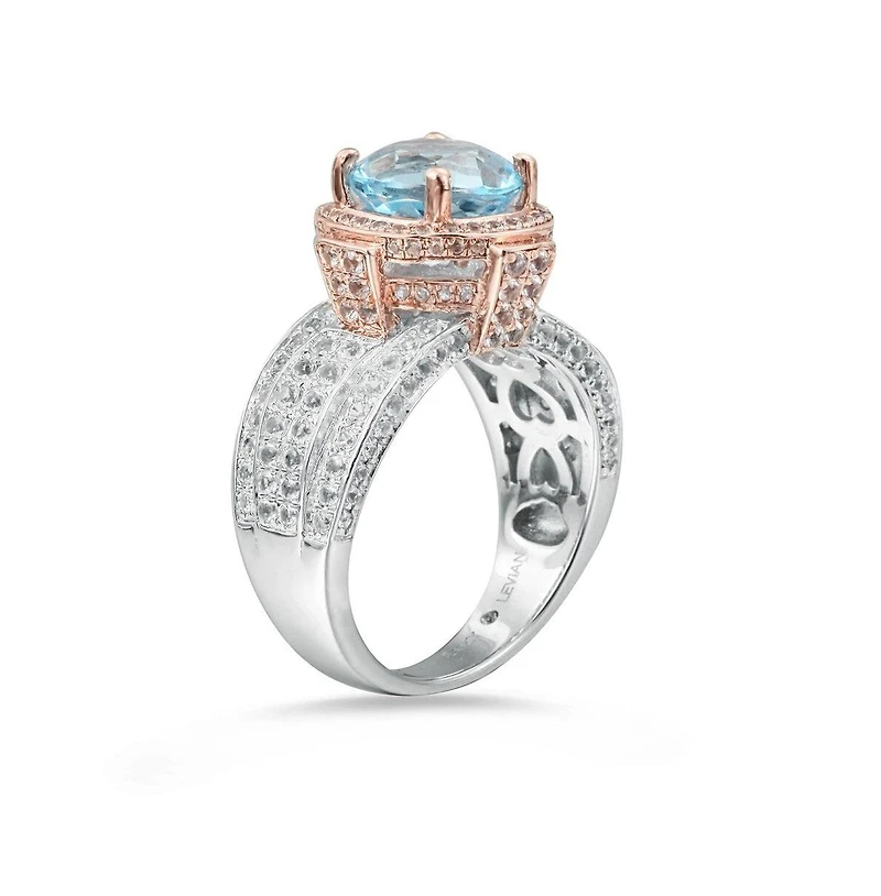 Suzy Levian New York Two-Tone Sterling Silver Round Cut Center Topaz Cocktail Milano Ring