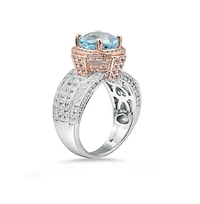 Suzy Levian New York Two-Tone Sterling Silver Round Cut Center Topaz Cocktail Milano Ring