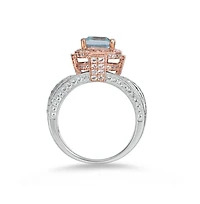 Suzy Levian New York Two-Tone Sterling Silver Emerald Cut Center Topaz Cocktail Milano Ring