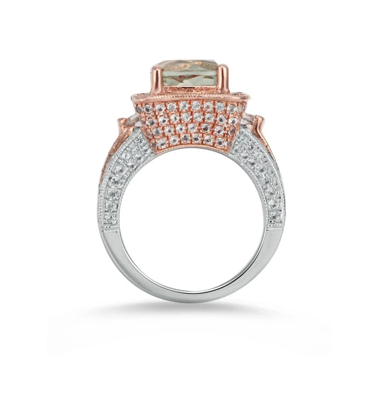Suzy Levian New York Suzy Levian Two Tone Sterling Silver Cushion Cut Center Topaz Cocktail Paris Ring