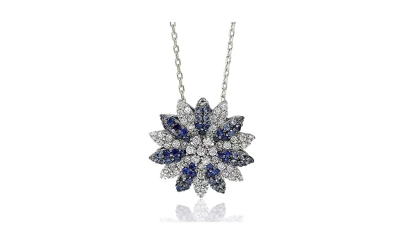 Suzy Levian Sterling Silver Sapphire & Created White Petite Flower Pendant