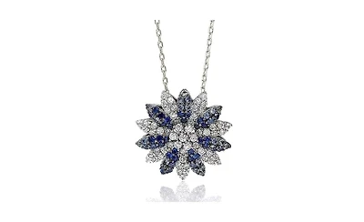 Suzy Levian Sterling Silver Sapphire & Created White Petite Flower Pendant