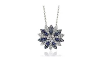 Suzy Levian Sterling Silver Sapphire & Created White Petite Flower Pendant