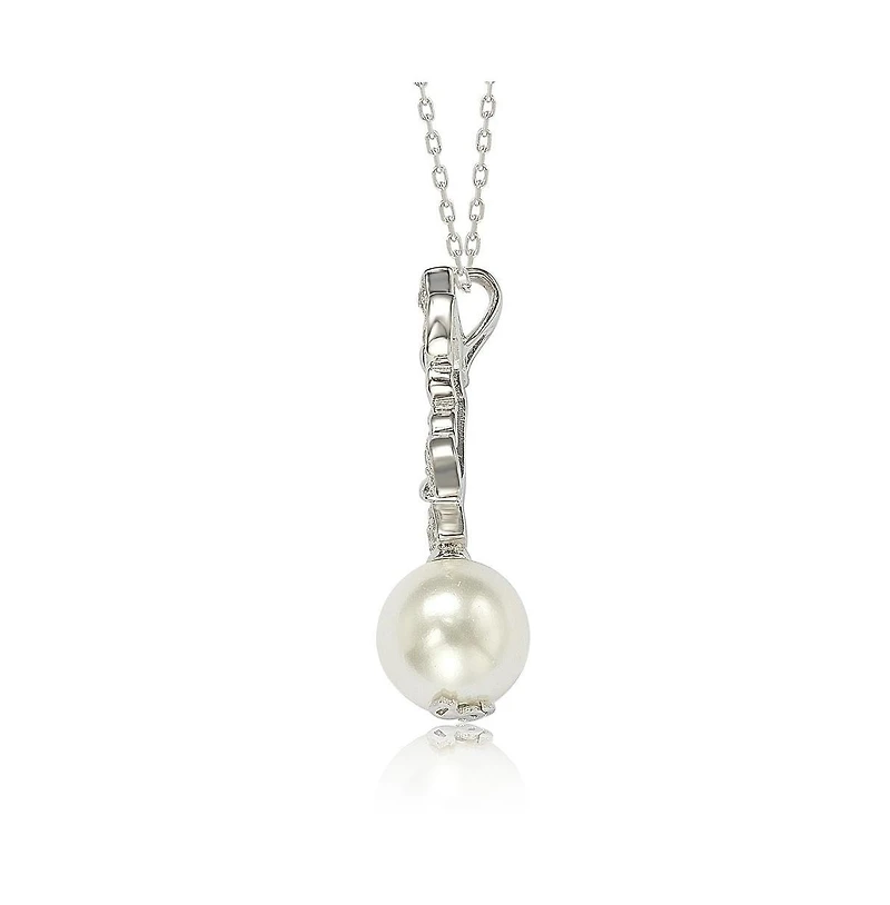 Suzy Levian Sterling Silver Pearl and White Sapphire Butterfly Pendant