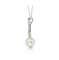 Suzy Levian Sterling Silver Pearl and White Sapphire Butterfly Pendant