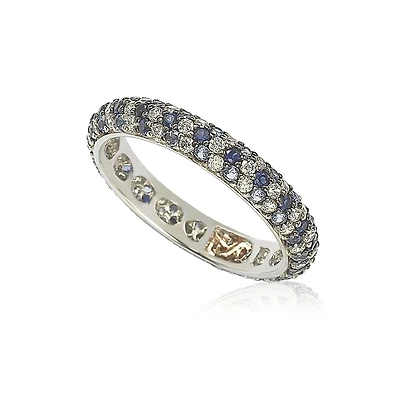 Suzy Levian Sterling Silver Sapphire & Created White Pave Eternity Band Ring