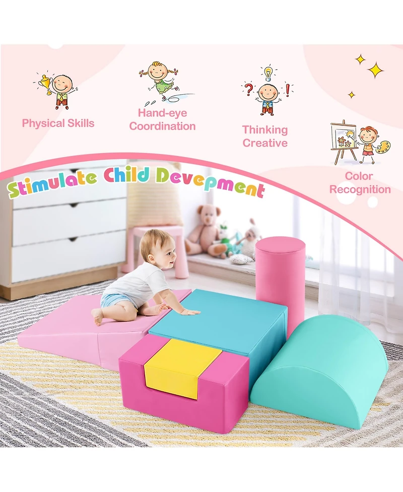 Gymax 6 Pcs Kids Climber Play Set Indoor Foam Climb & Crawl Activity Blocks w/ Cover