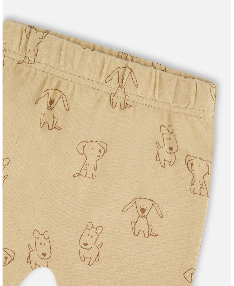 Deux par Baby Boy Cotton Pant and Top Set Beige Printed Dogs