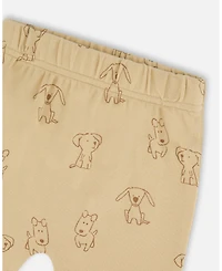 Deux par Baby Boy Cotton Pant and Top Set Beige Printed Dogs