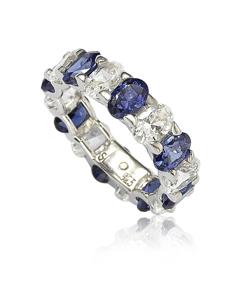 Suzy Levian New York Sterling Silver Oval Sapphire and Created White Eternity Band