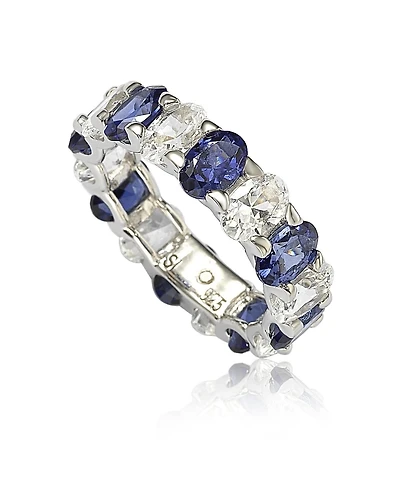 Suzy Levian New York Sterling Silver Oval Sapphire and Created White Eternity Band