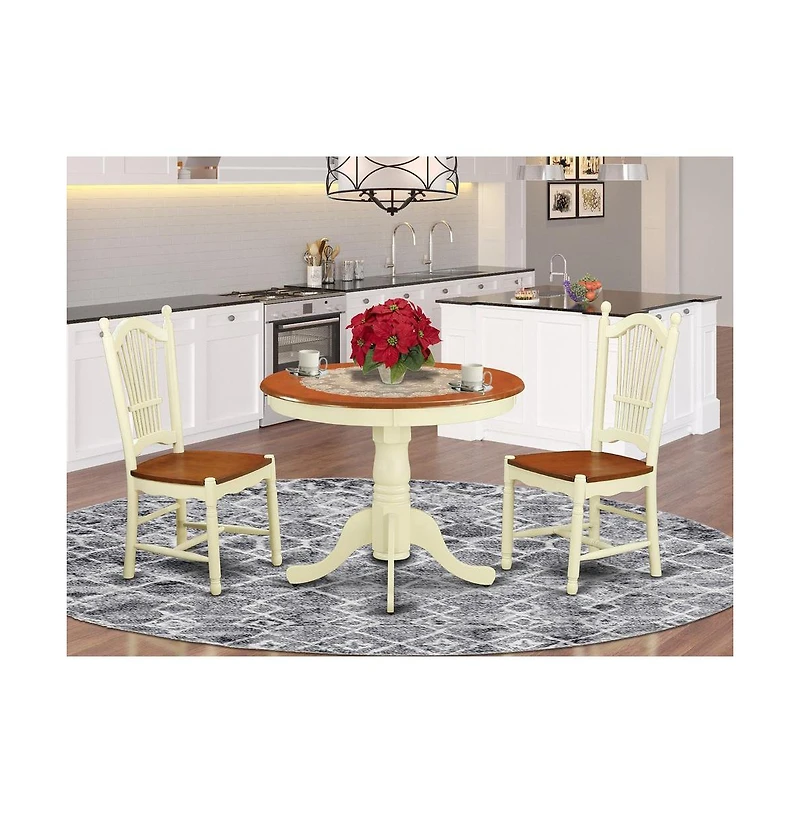 East West Furniture 3 Pc Kitchen Table set-Kitchen Table and 2 Kitchen Dining Chairs