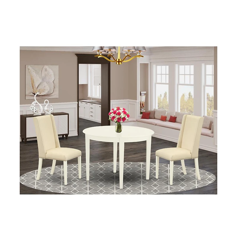 East West Furniture Dining Room Set Linen White, BOFL3-whi-01