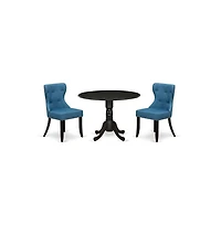East West Furniture dining table set of 2 excellent parson chairs using Linen Fabric Mineral Blue color and a gorgeous midcentury dining table with Wi