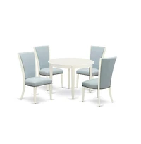 East West Furniture dining room table set of 4 excellent kitchen dining chairs with Linen Fabric Baby Blue color and a gorgeous round dining table wit