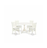 East West Furniture 5-Piece Dining Room Table Set- 4 Dining Room Chair with Linen Fabric Seat and Slatted Chair Back - Drop Leaves Round Table