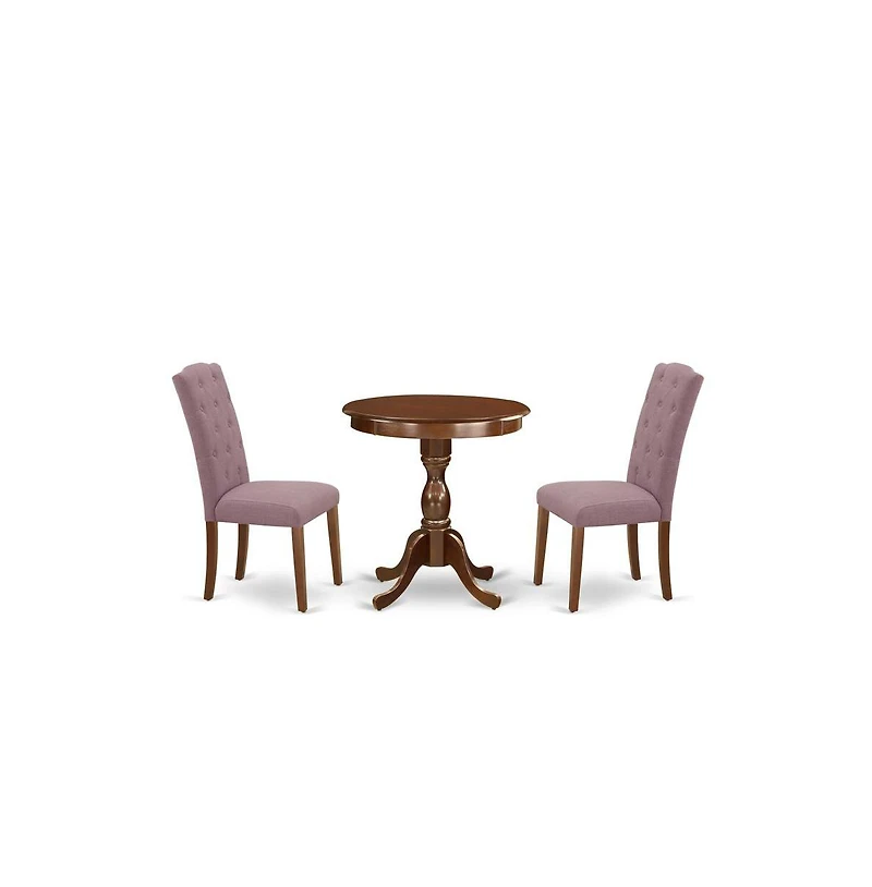 East West Furniture 3-Pc Dinette Room Set - 2 Kitchen Parson Chairs and 1 Dining Table (Mahogany Finish)
